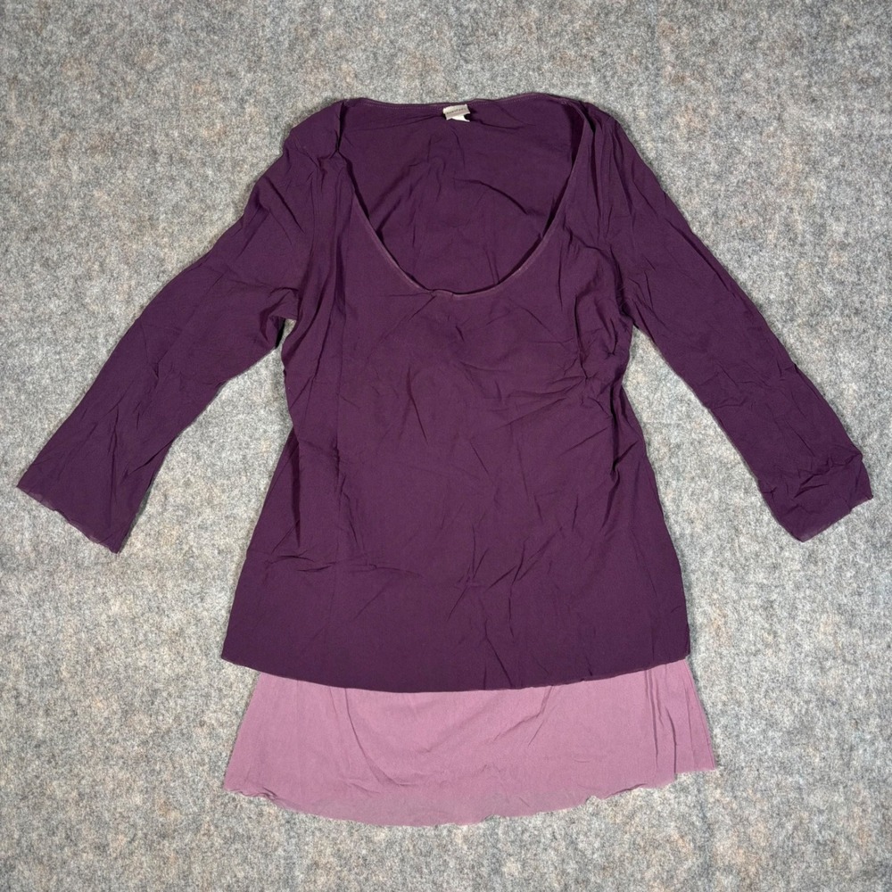 Sweet Pea Stacy Frati Top L Purple Mesh Layered Scoop Neck Sheer Maternity Y2K